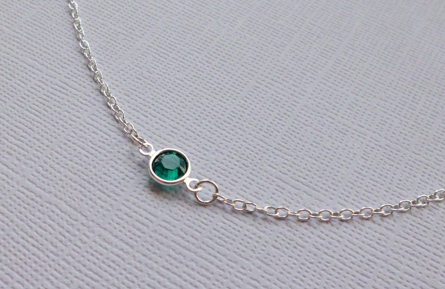 Emerald Green Crystal Sterling Silver Necklace, Tiny Solitaire Framed Stone - Bridesmaids Set - Delicate Minimal Jewelry Swarovski
