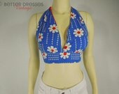 70s Halter Top Red White Blue Daisy Floral - sm, med, lg TREASURY ITEM