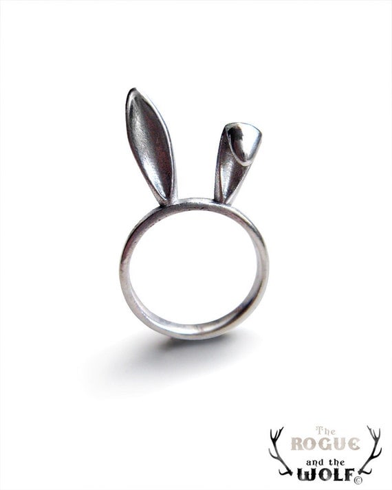 Silver Bunny Ears Ring, sterling silver ring, Bunny ring, Cute animal ring, hare ring, animal jewelry, gift for the whimsical sweetheart