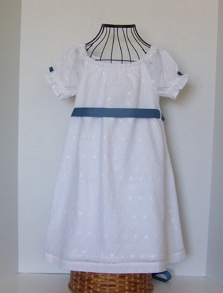 White Dress-Eyelet-A Line-Ribbon Sash