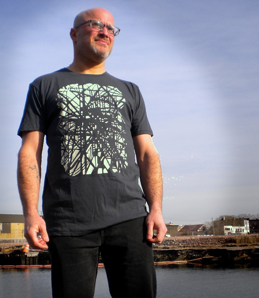 New York City Subway Scaffolding Men's Tshirt, Unisex Grey Organic Cotton XS, S M L XL