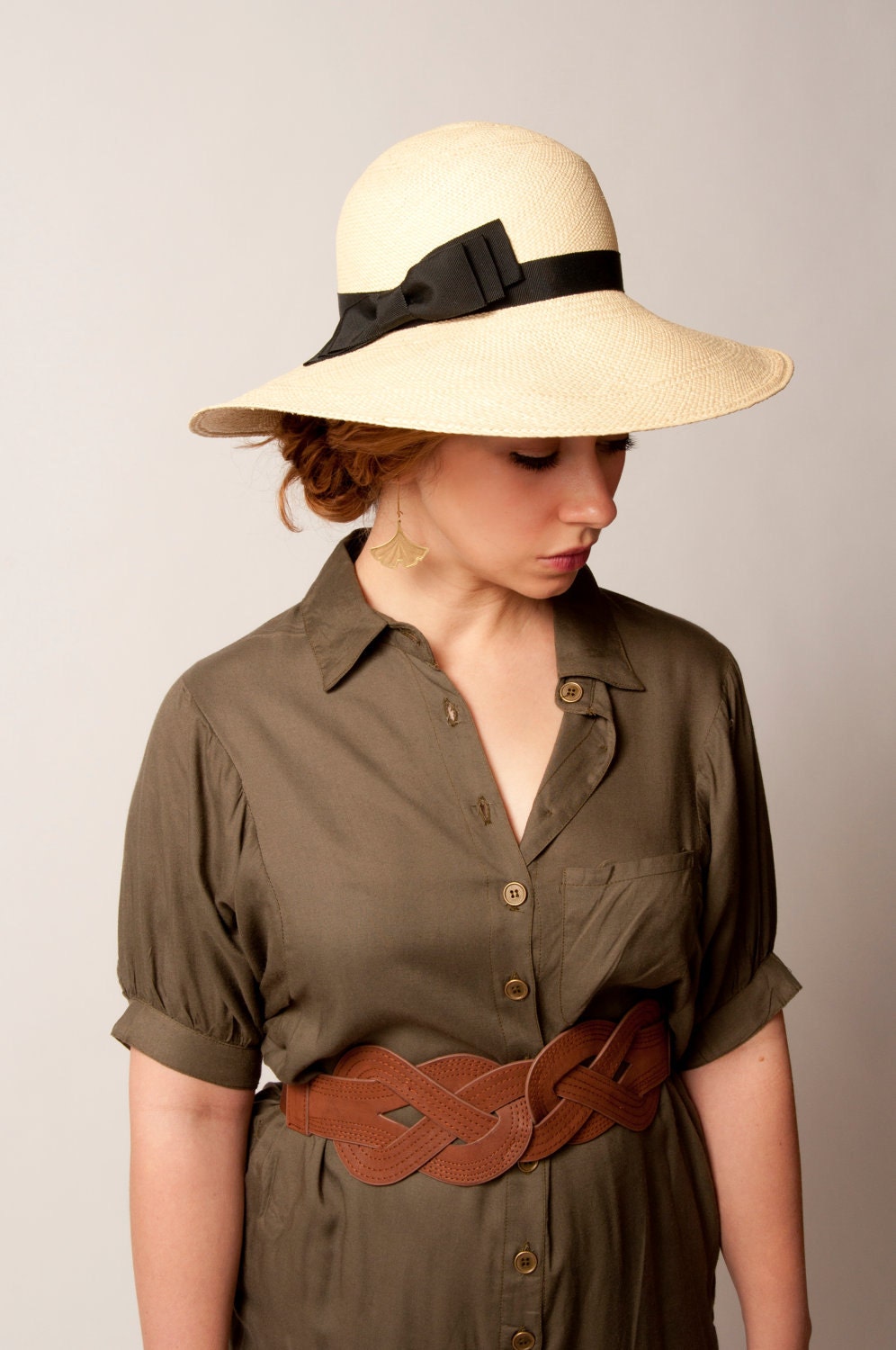 Panama Sun Hat - Natural Straw with Black Trim - Ladies Designer Hat - fannyandjune