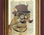 Wholesale lot o' Dandy CAT with fancy monocle and bushy mustache upcycled dictionary page book art Pack of 35 prints collage o rama