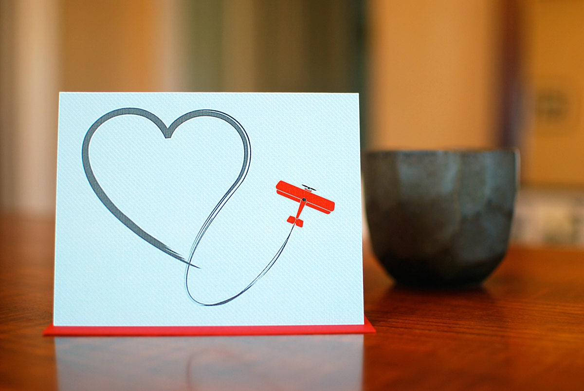 Paperback Skywriter - Biplane with Heart Skywriting I Love You Card - 100% Recycled Paper