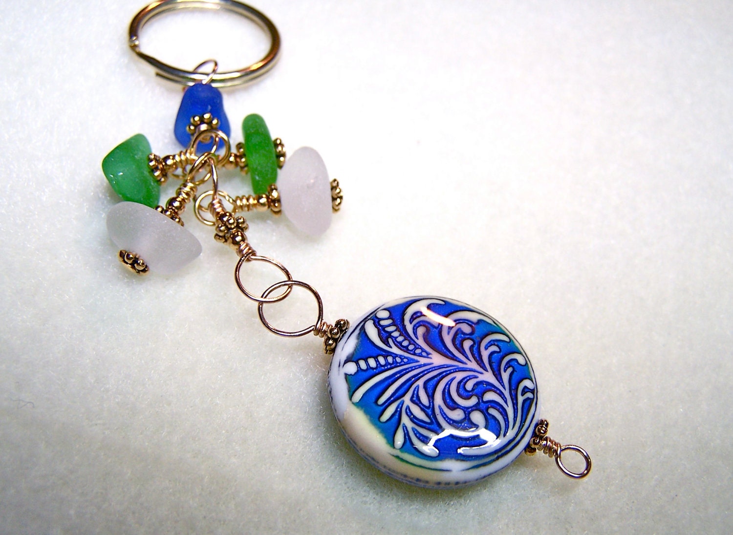 Sea Glass Keychain - Keychain for Women - Key Accessory - Beach Key Chain - Mood Keychain - Handmade Keychain - Glass Keyring