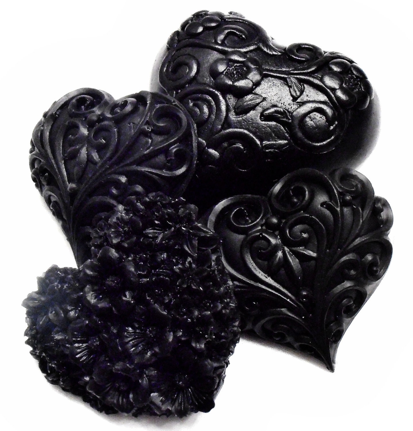 Mother's Day Decorative Gift Soaps - Licorice Soap - Black Beauty Collection - Gift Set of 8 Soaps - Roses  Hearts  Butterfies