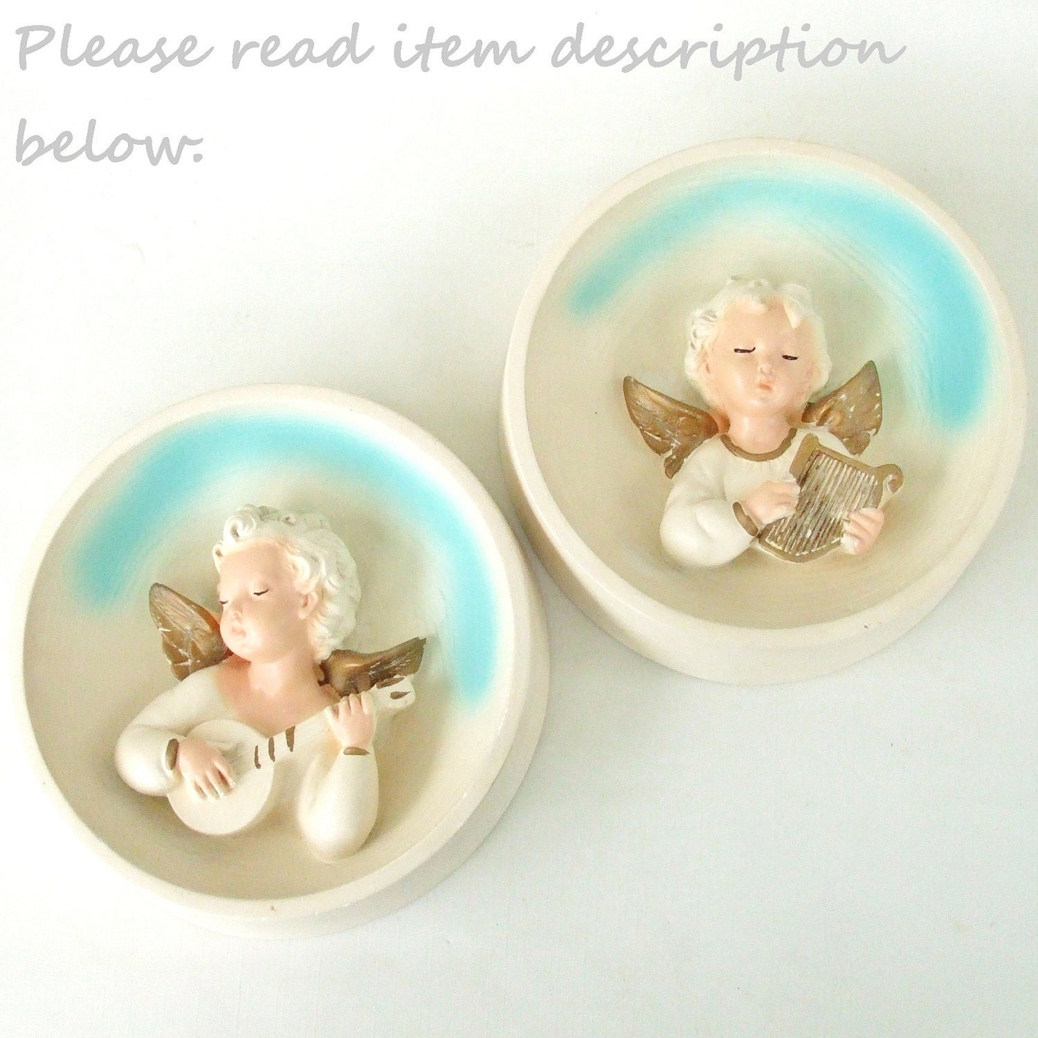 Chalkware Plaque Wall Hangings Cherub Angels Mid Century Kitsch