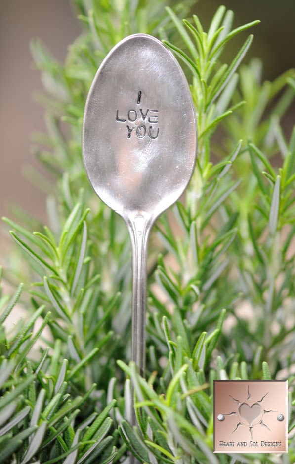 Garden Marker - Plant Marker - Vintage & Antique Silverware -  Custom - Iced Tea Spoon "I LOVE YOU"