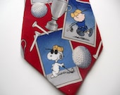 Vintage Necktie , Golf , Snoopy Charlie Brown Dads Day, Red, Blue,Grey Novelty Tie