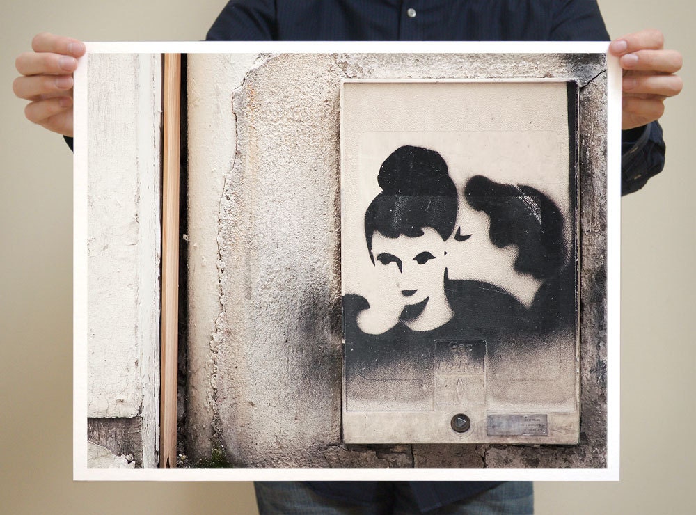 Paris Photo, Graffiti Kiss, Paris Photography, 16x20 French Art Prints, Black and White