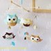 Owl Mobile - Baby Mobile - Kids Playroom Decor - Felt Mobile - Brown Turquoise Tan Yellow Owls in clouds and leaves (Custom color available)