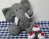 Bloomsbury Elephant toy knitting pattern - fun to knit toy animal and little cakes pdf pattern with instant download