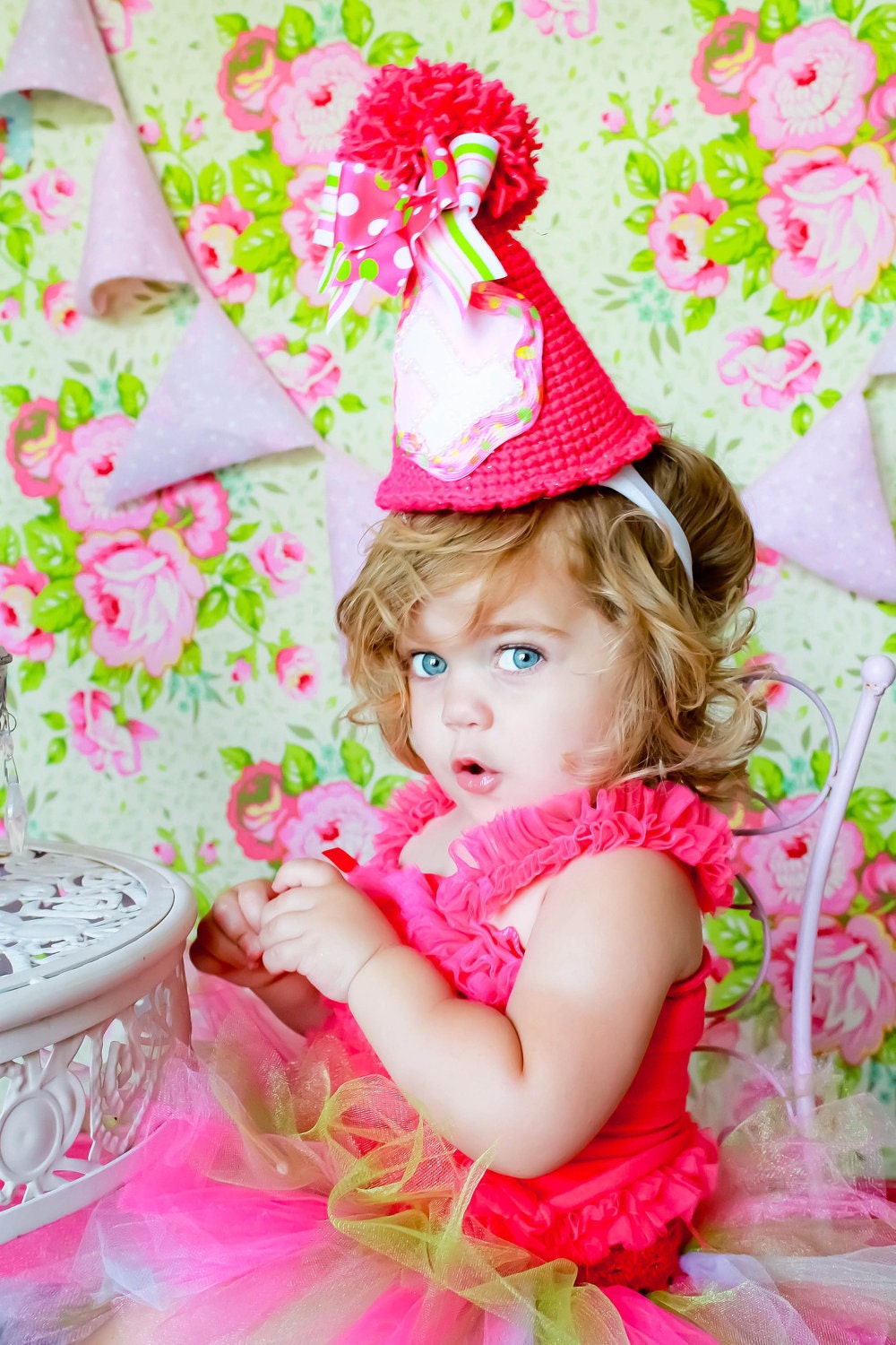 First Birthday Girl Hat, Hot Pink Party Hat, Baby Girl Birthday, 1st Birthday, Photography Prop, Cake Smash
