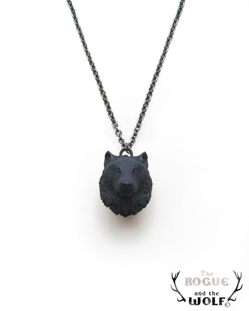 Black Wolf Necklace Pendant, animal jewelry, animal head pendant, wolf necklace, goth pendant, for the wild man, for the rock girlfrie