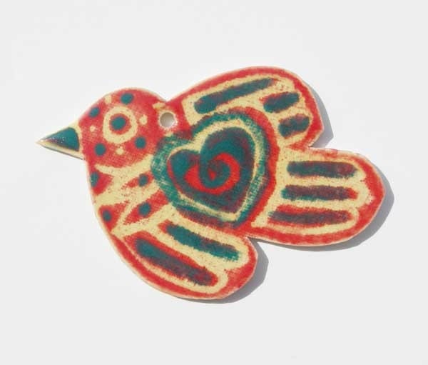 handmade bird tile ornament heart designer vibrant colored ceramic
