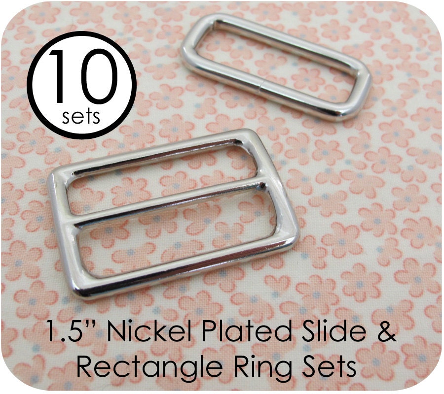 10 Sets - 1.5 Inch Nickel Slide and Rectangle Ring