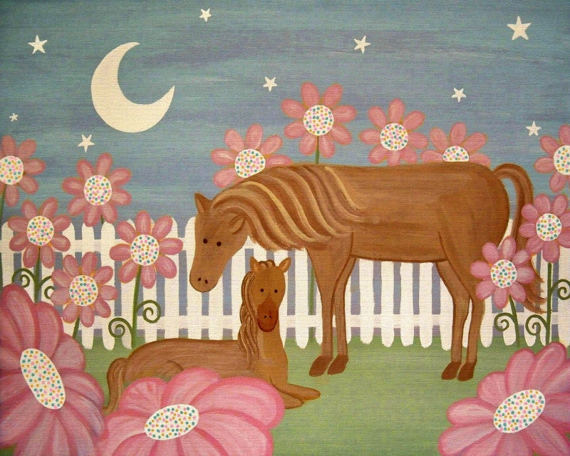 CANVAS PRINT: Children Decor Girls Kids Art Prints - Horse & Pony Kids Wall Art for Kids Room Art from Kids Paintings by TwoLittleWitches