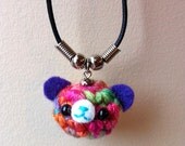 Amigurumi Kingdom Crocheted Bear Necklace Rainbow & Purple