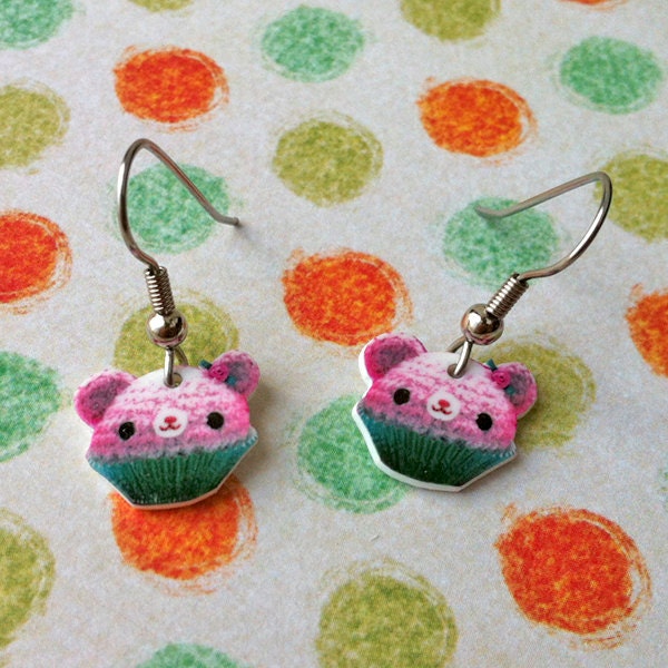 Amigurumi Kingdom Lilac Cupcake Bear Dangle Earrings