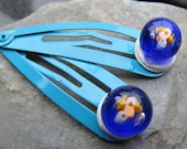 Baby Seahorse lampwork cabochon hairclips aqua