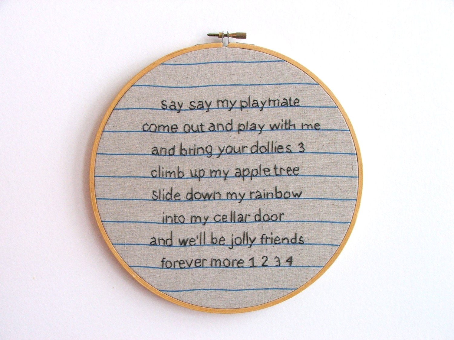 Hand Embroidery Hoop - Say Say My Playmate