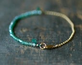 Green Onyx Ombre Bracelet Gemstone Spectrum Gold Chain Delicate Handmade Jewelry