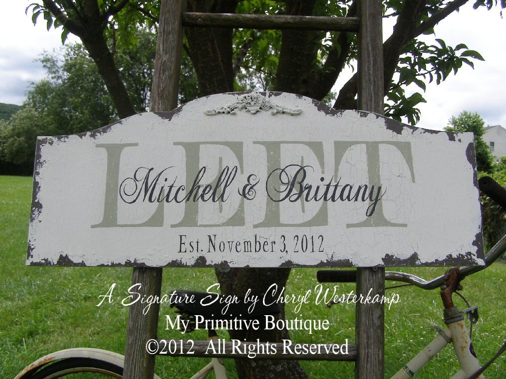 CUSTOM NAME SIGN, Personalized Name Sign, Vintage Wedding Sign, Wedding Gift, Vintage Name Sign, Established Sign, Featured in Bridal Guide