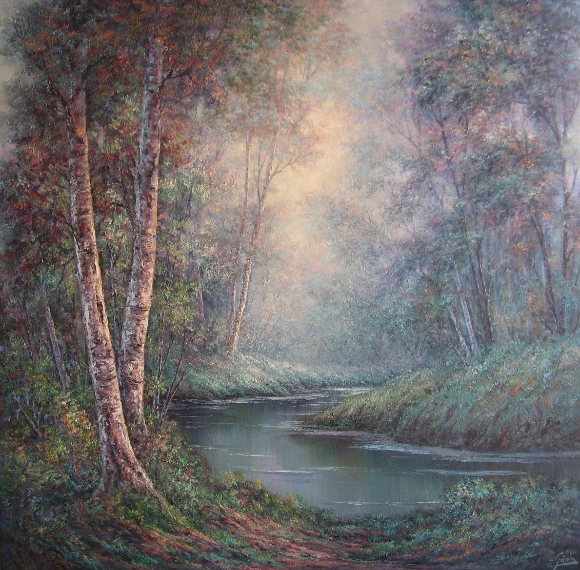 Birch Forest Original Oil Painting. by Griselda Tello.  Cottage Chic Decor