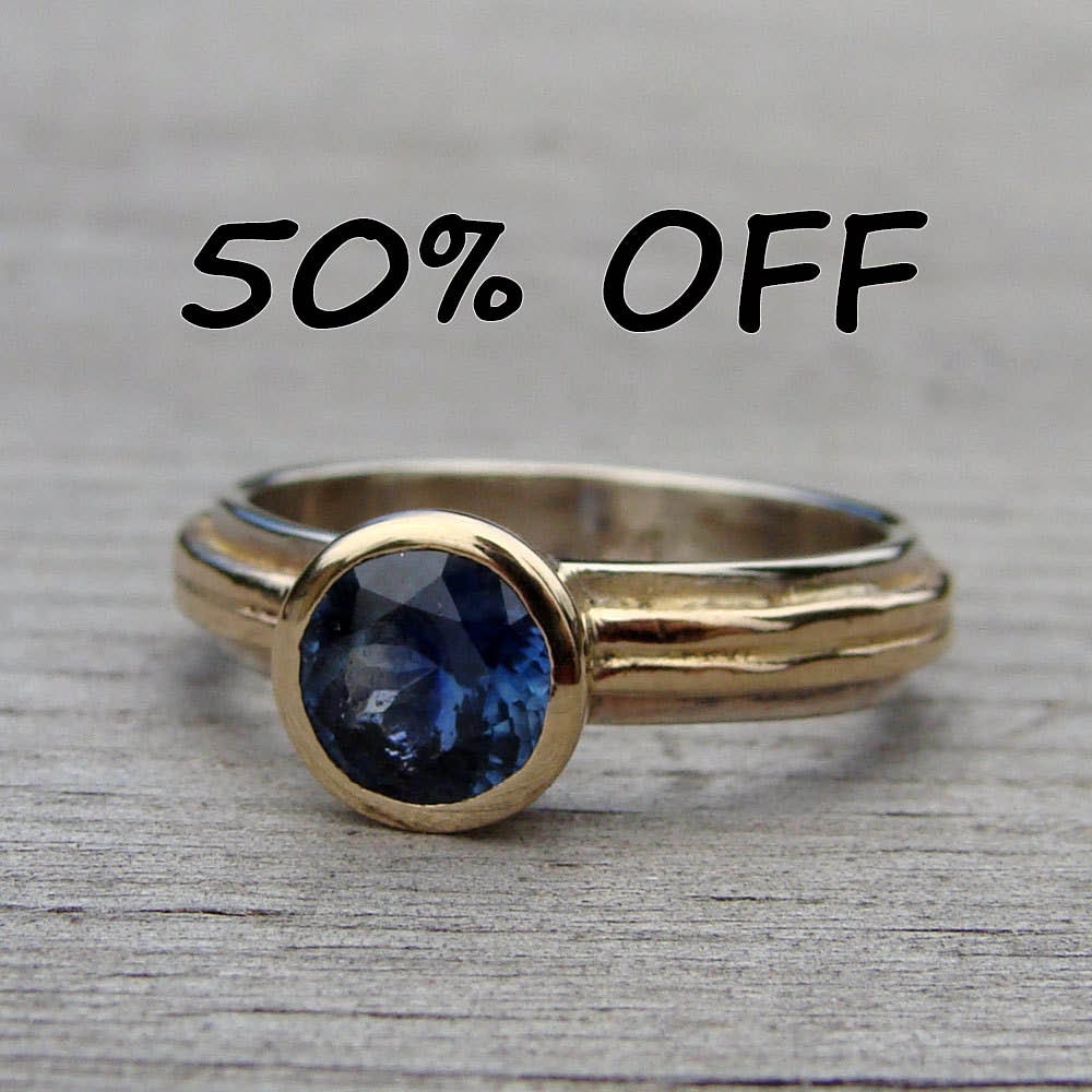 CLEARANCE - Fair Trade Montana Sapphire, Recycled 14k Yellow Gold, and Recycled 14k White Gold Ring, size 6 - Wedding or Engagement