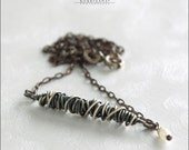 Oxidized Sterling Silver Hand Coiled Necklace With Freshwater Pearl - Jewelry by Jason Stroud