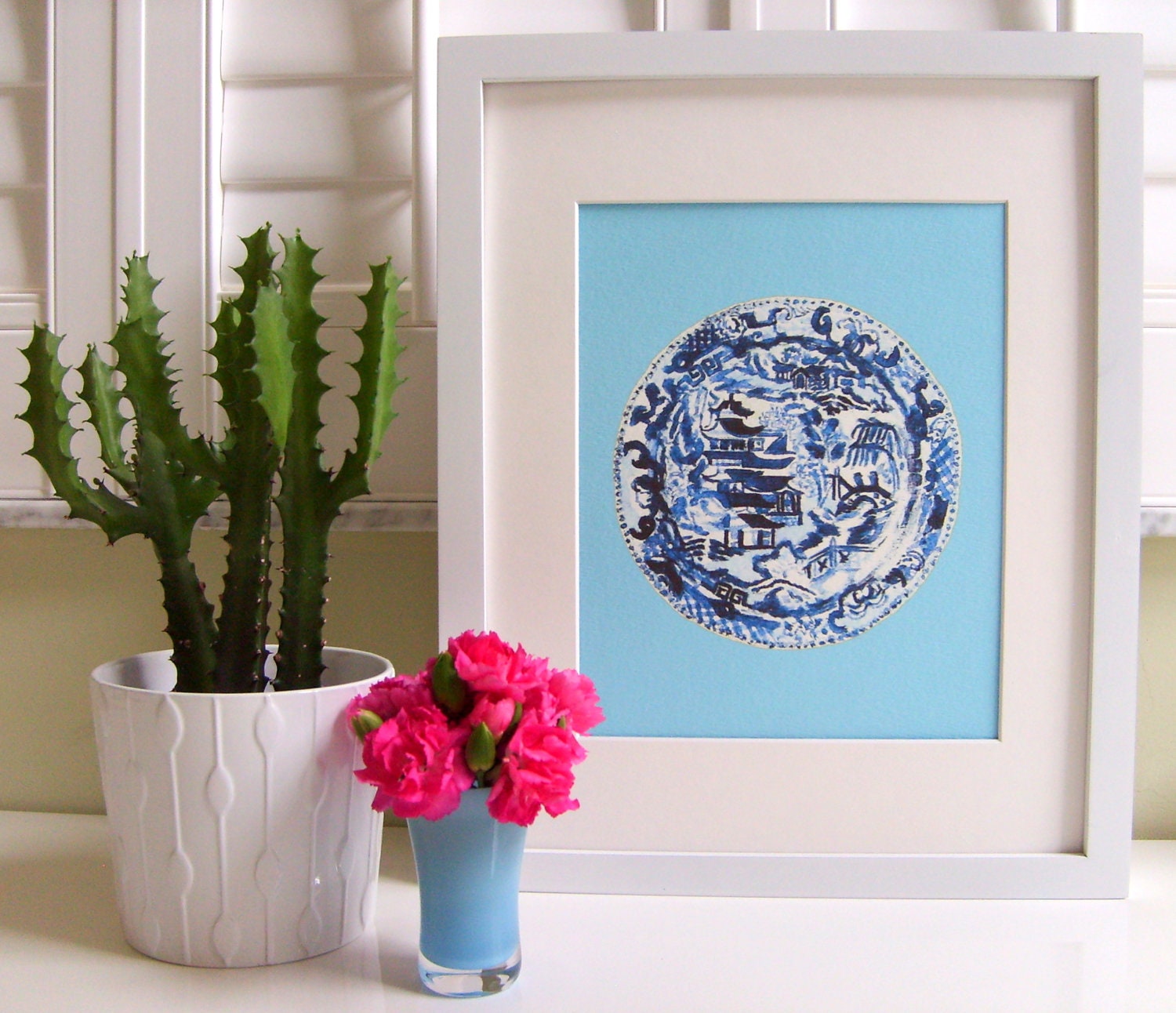 BLUE/AQUA CHINOISERIE Plate Print 11x14