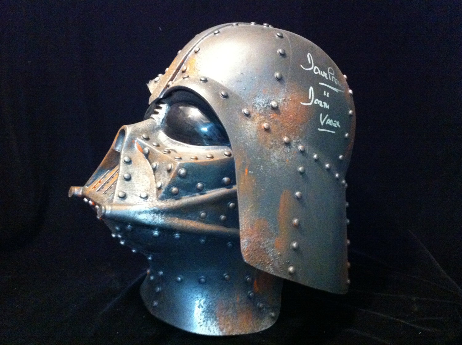 David Prowse Signed Steampunk  DARTH VADER Helmet  Black Battle  Bashed