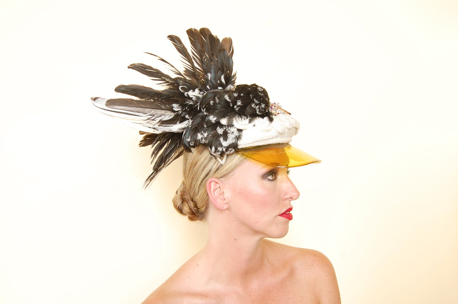 Le Roth: Taxidermy rooster on visor cap