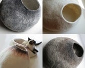 Custom felted Cat Bed - Hand Felted Wool Cat Bed / Vessel - Crisp Contemporary Design - vaivanat