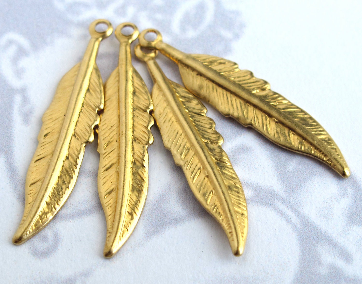 Brass Feather Charm (12X) (M818)