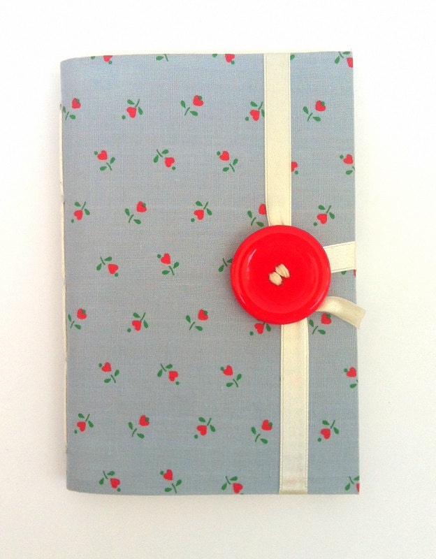 Personal journal, journal notebook, writing journal, hand bound, lined paper, fabric cover, diary, Blue Red, hearts, flowers, handmade books