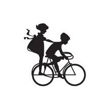 micro mini silhouette kids on bike Rubber Stamp