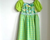 Girls Peasant Dress  - Girls Children's clothing - green and aqua - size 6 girls