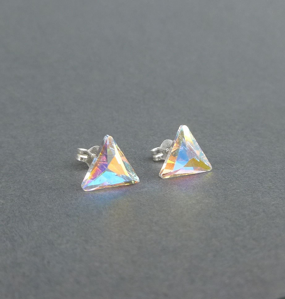 sweet super sparkly swarovski crystal triangle stud earrings