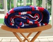 Vintage Afghan - Red White Blue - Patriotic - Lap Blanket - Throw