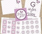 Purple Butterfly Baby Shower Printable Decorations