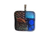 Blue Dichroic Glass Pendant,  Bronze Fused Glass Pendant, Necklace,  Dichroic Glass Jewelry, Fused Glass Jewelry