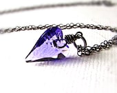Purple Crystal Heart Necklace Swarovski Tanzanite Oxidized Sterling Silver Valentine