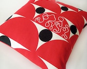 Embroidered Mod Decorative Pillow Cover - Cushion Cover - Graphic - Red - Black - White- 16" x 16"