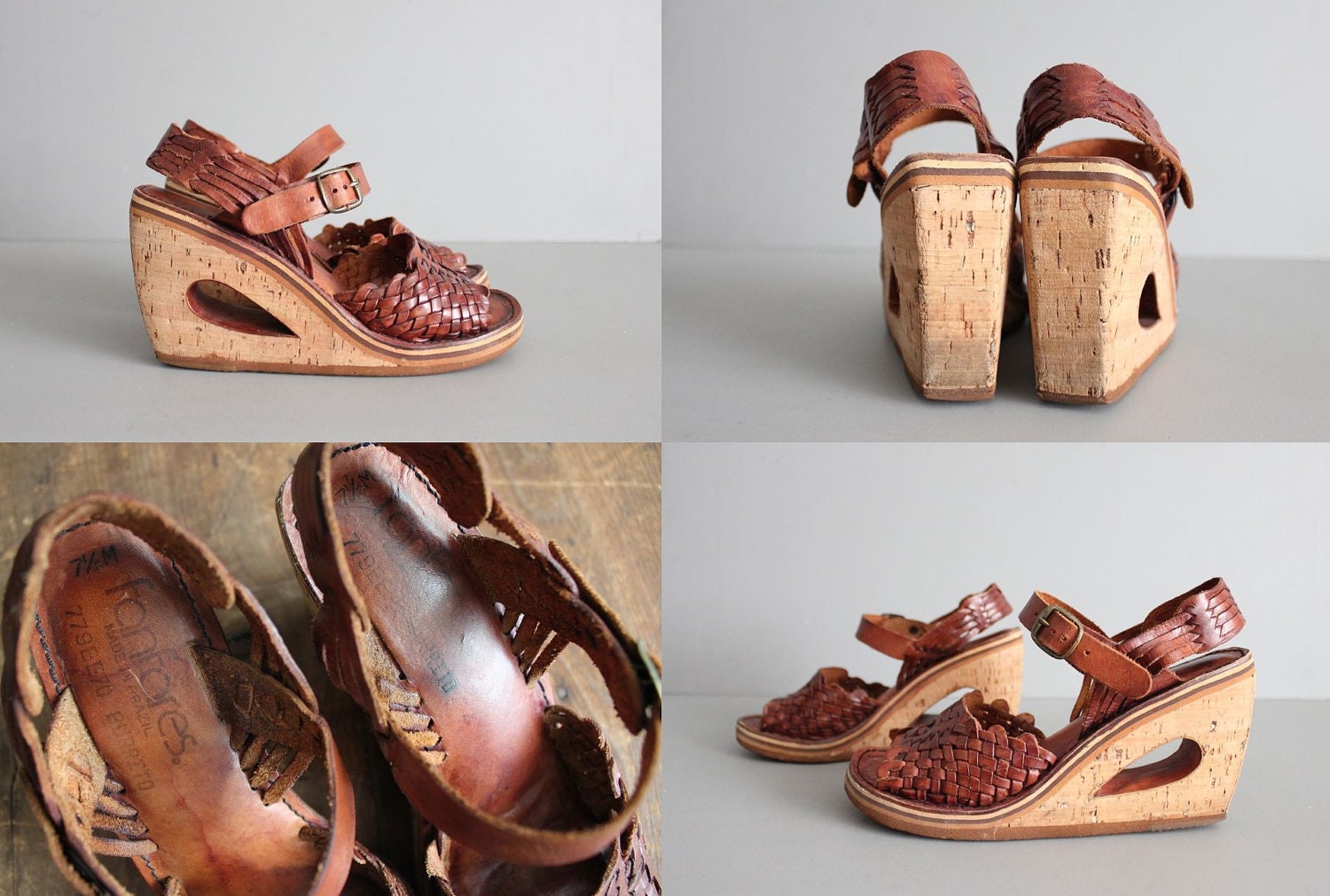 1970s vintage cut out wedge sandals / size 7.5