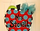 Teacher Apple Burlap Door Hanger Decoration HUGE - Polka Dots Back to School