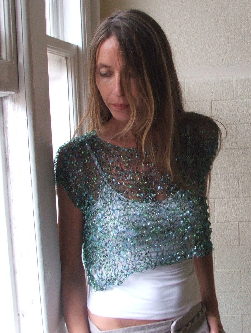 Turquoise blue silver and green Glamourous evening cover up ponch-weater
