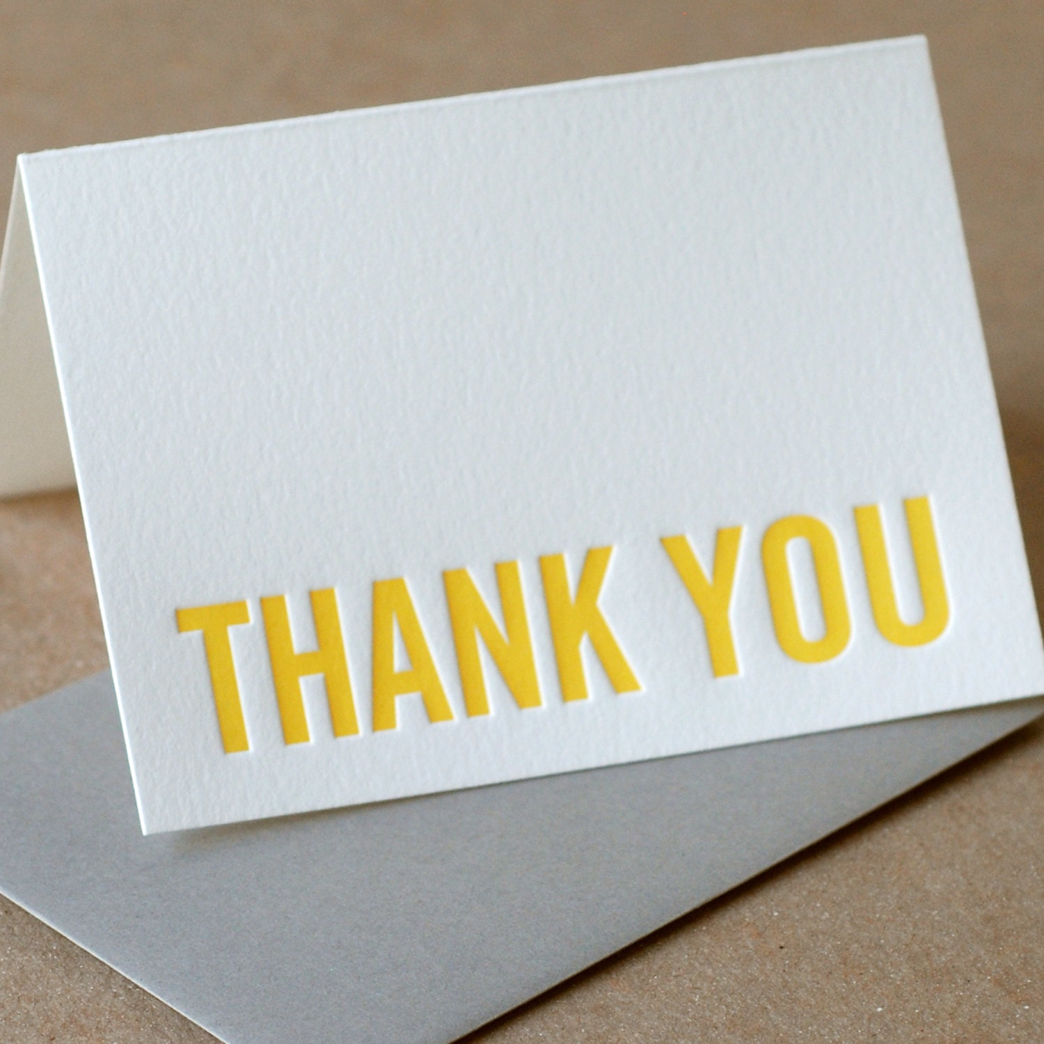 Letterpress Thank You Cards : Sunshine Yellow Modern Block Thank You Notes - box of 100 small folded cards w envelope color choice