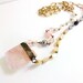 Pink Rose Quartz Necklace, Soldered Pink Crystal, Vintage Bead Chain Necklace, Gypsy Style Assemblage, Bohemian Necklace