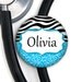 Stethoscope ID Tag - Personalized Name - Black Zebra, Blue Swirl